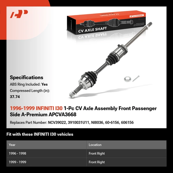 1996-1999 INFINITI I30 1-Pc CV Axle Assembly Front Passenger Side A-Premium APCVA3668