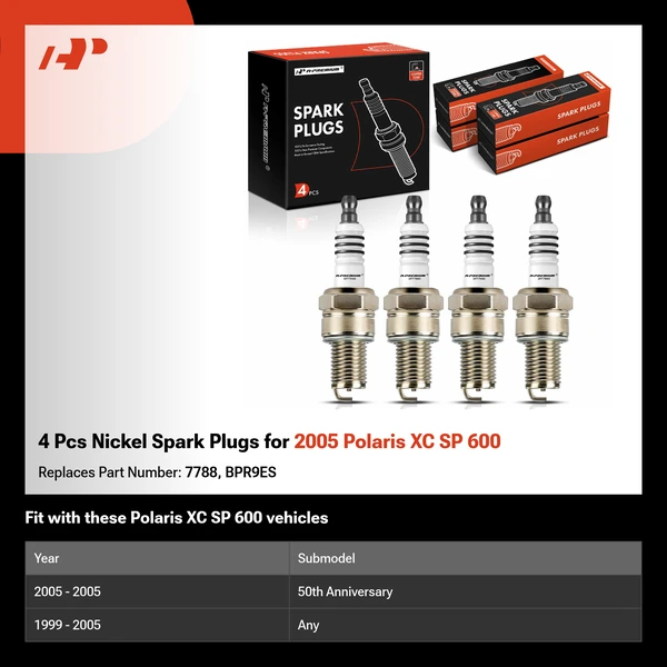4 Pcs Nickel Spark Plugs for 2005 Polaris XC SP 600
