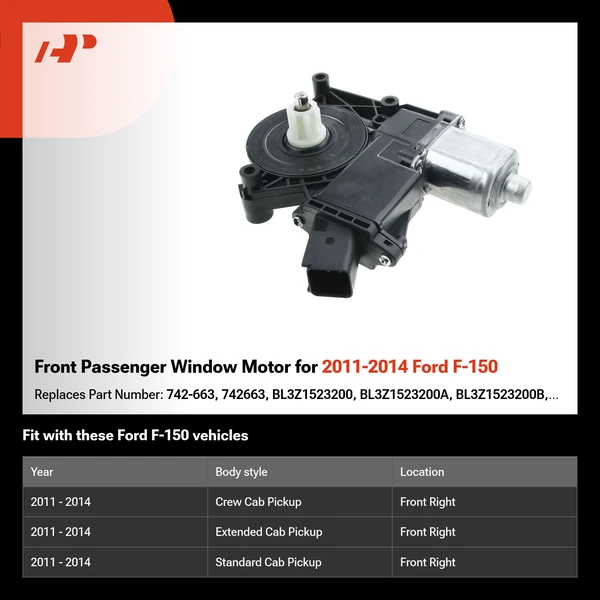Front Passenger Window Motor for 2011-2014 Ford F-150