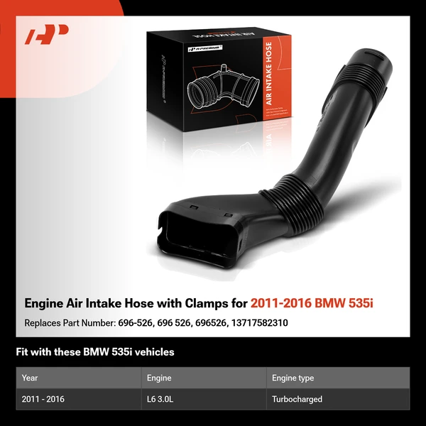 Engine Air Intake Hose with Clamps for 2011-2016 BMW 535i