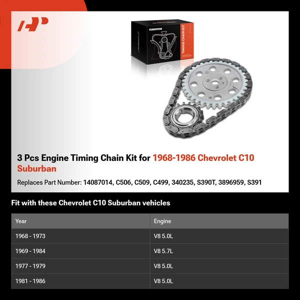 3 Pcs Engine Timing Chain Kit for 1968-1986 Chevrolet C10 Suburban