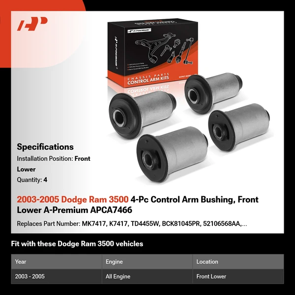 2003-2005 Dodge Ram 3500 4-Pc Control Arm Bushing, Front Lower A-Premium APCA7466