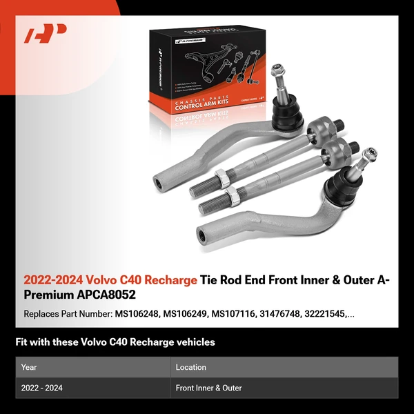 2022-2024 Volvo C40 Recharge Tie Rod End Front Inner & Outer A-Premium APCA8052