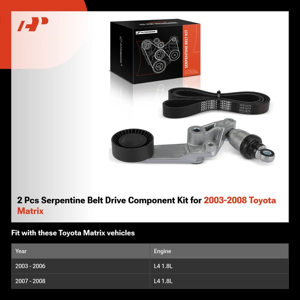 2 Pcs Serpentine Belt Drive Component Kit for 2003-2008 Toyota Matrix