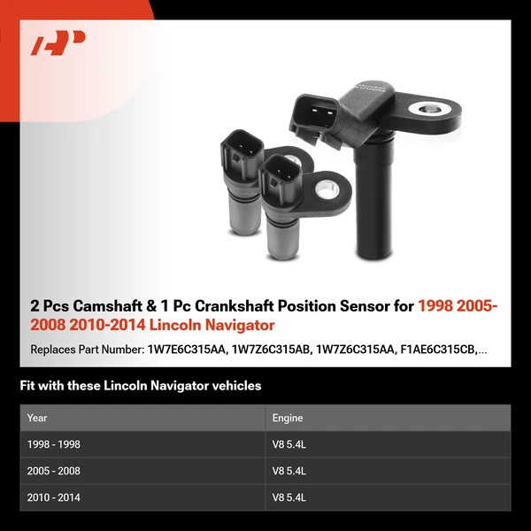 2 Pcs Camshaft & 1 Pc Crankshaft Position Sensor for 1998 2005-2008 2010-2014 Lincoln Navigator