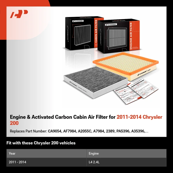 Engine & Activated Carbon Cabin Air Filter for 2011-2014 Chrysler 200