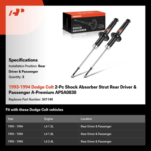 1993-1994 Dodge Colt 2-Pc Shock Absorber Strut Rear Driver & Passenger A-Premium APSA0830