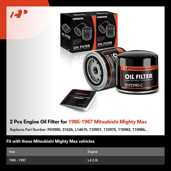 2 Pcs Engine Oil Filter for 1985-1987 Mitsubishi Mighty Max