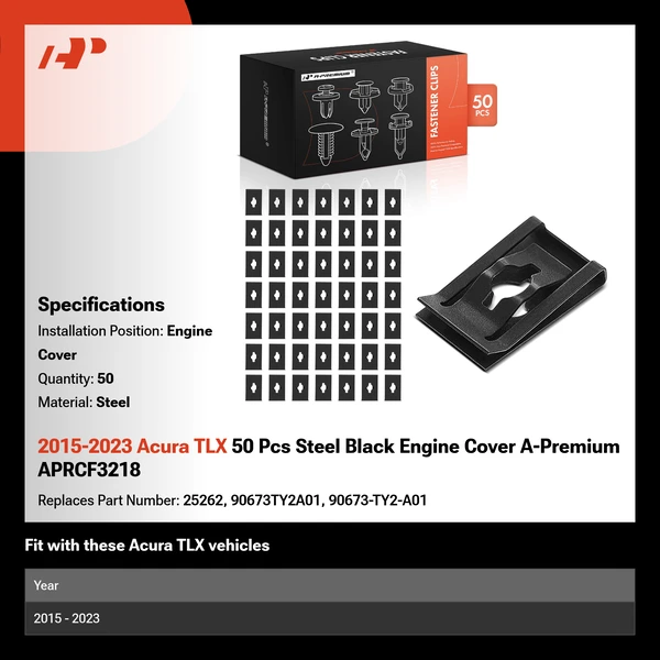 2015-2023 Acura TLX 50 Pcs Steel Black Engine Cover A-Premium APRCF3218