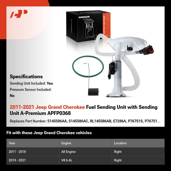 2011-2021 Jeep Grand Cherokee Fuel Sending Unit with Sending Unit A-Premium APFP0368