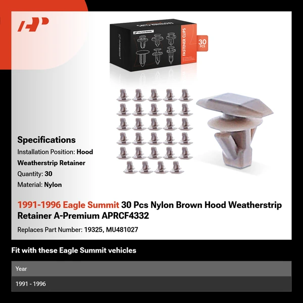 1991-1996 Eagle Summit 30 Pcs Nylon Brown Hood Weatherstrip Retainer A-Premium APRCF4332