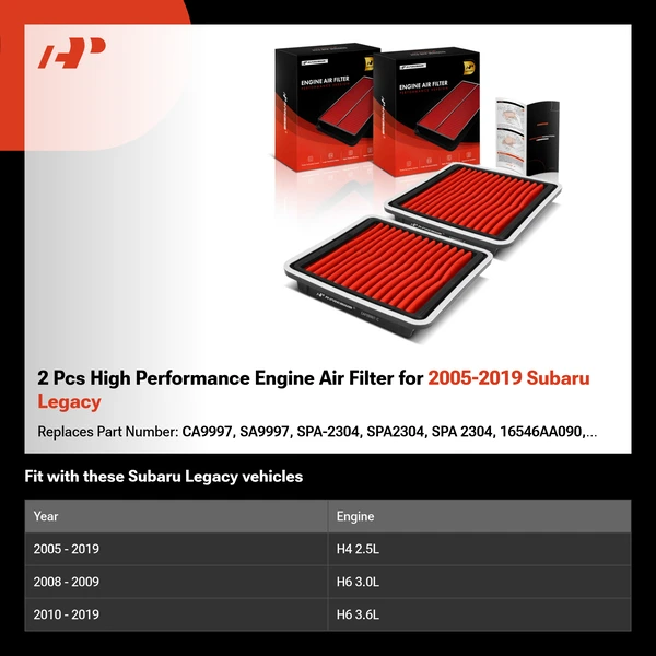 2 Pcs High Performance Engine Air Filter for 2005-2019 Subaru Legacy