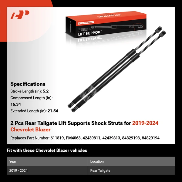 2 Pcs Rear Tailgate Lift Supports Shock Struts for 2019-2024 Chevrolet Blazer