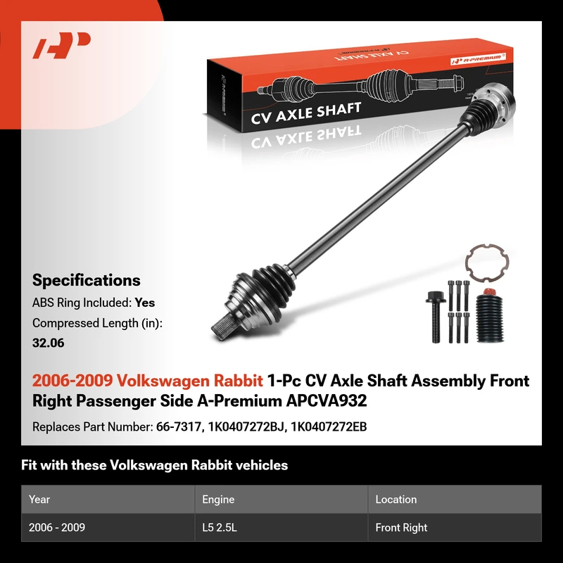 2006-2009 Volkswagen Rabbit 1-Pc CV Axle Shaft Assembly Front Right Passenger Side A-Premium APCVA932