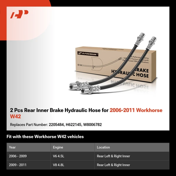 2 Pcs Rear Inner Brake Hydraulic Hose for 2006-2011 Workhorse W42