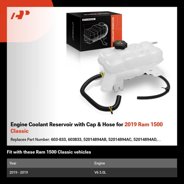Engine Coolant Reservoir with Cap & Hose for 2019 Ram 1500 Classic