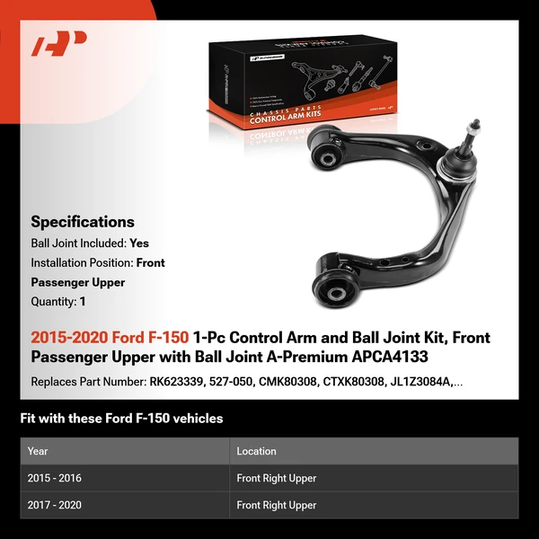 2015-2020 Ford F-150 1-Pc Control Arm and Ball Joint Kit, Front Passenger Upper with Ball Joint A-Premium APCA4133