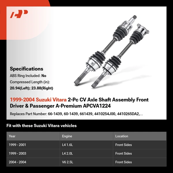 1999-2004 Suzuki Vitara 2-Pc CV Axle Shaft Assembly Front Driver & Passenger A-Premium APCVA1224
