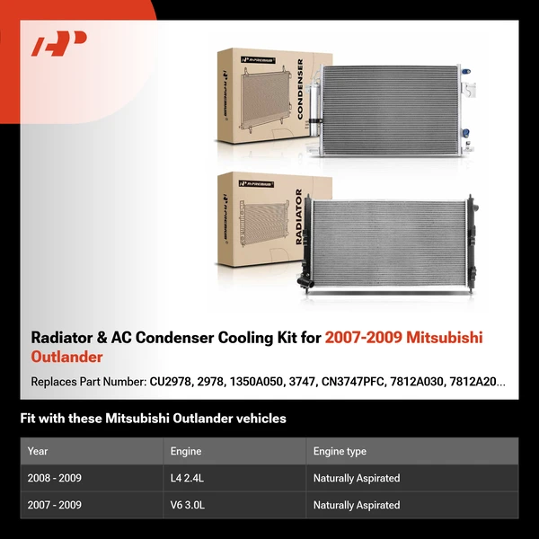 Radiator & AC Condenser Cooling Kit for 2007-2009 Mitsubishi Outlander