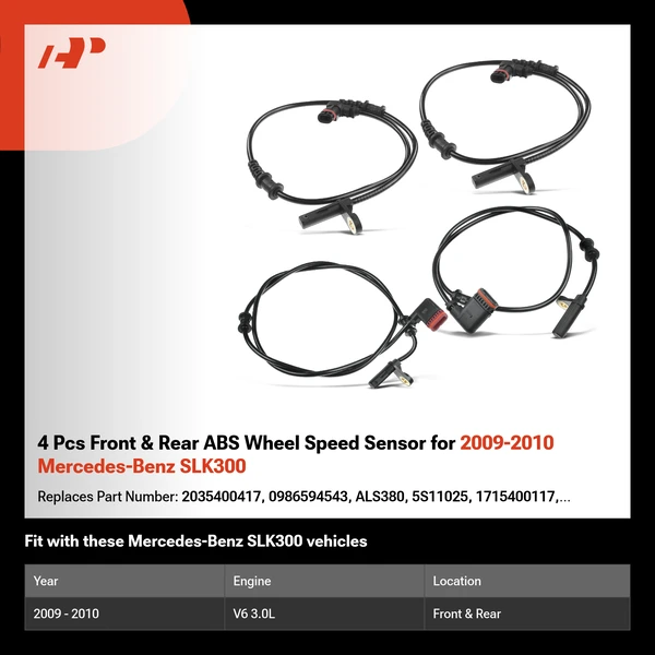 4 Pcs Front & Rear ABS Wheel Speed Sensor for 2009-2010 Mercedes-Benz SLK300