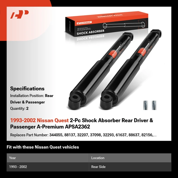 1993-2002 Nissan Quest 2-Pc Shock Absorber Rear Driver & Passenger A-Premium APSA2362