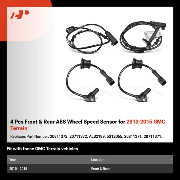 4 Pcs Front & Rear ABS Wheel Speed Sensor for 2010-2015 GMC Terrain