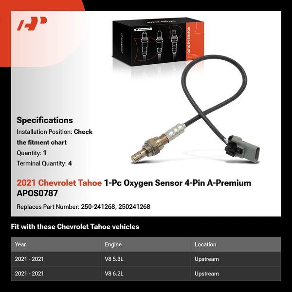 2021 Chevrolet Tahoe 1-Pc Oxygen Sensor 4-Pin A-Premium APOS0787