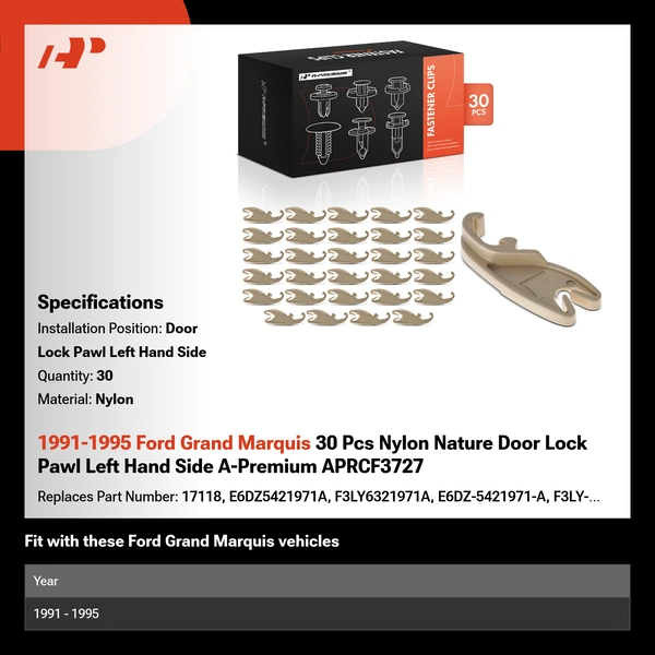 1991-1995 Ford Grand Marquis 30 Pcs Nylon Nature Door Lock Pawl Left Hand Side A-Premium APRCF3727