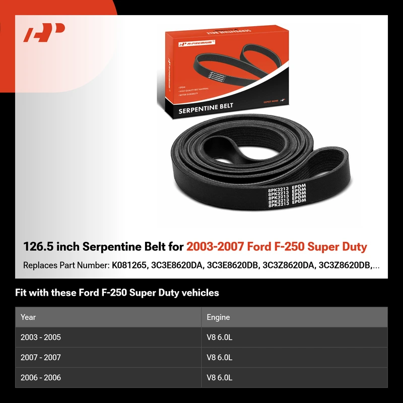 126.5 inch Serpentine Belt for 2003-2007 Ford F-250 Super Duty