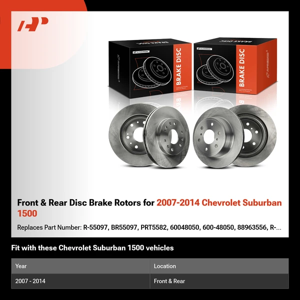 Front & Rear Disc Brake Rotors for 2007-2014 Chevrolet Suburban 1500