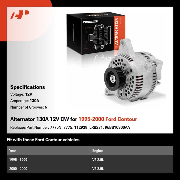 Alternator 130A 12V CW for 1995-2000 Ford Contour