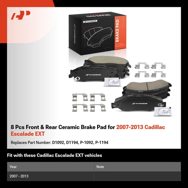 8 Pcs Front & Rear Ceramic Brake Pad for 2007-2013 Cadillac Escalade EXT