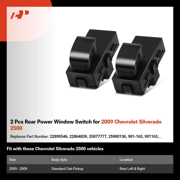 2 Pcs Rear Power Window Switch for 2009 Chevrolet Silverado 2500