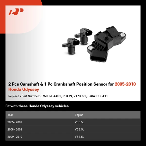 2 Pcs Camshaft & 1 Pc Crankshaft Position Sensor for 2005-2010 Honda Odyssey