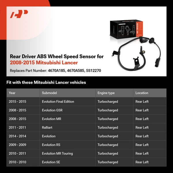 Rear Driver ABS Wheel Speed Sensor for 2008-2015 Mitsubishi Lancer