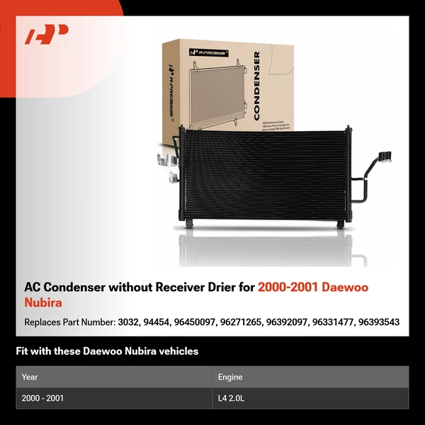AC Condenser without Receiver Drier for 2000-2001 Daewoo Nubira