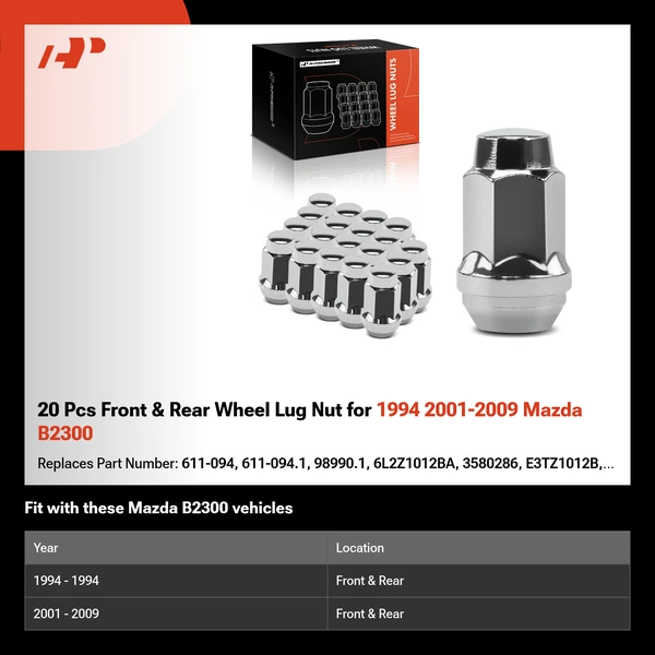 20 Pcs Front & Rear Wheel Lug Nut for 1994 2001-2009 Mazda B2300