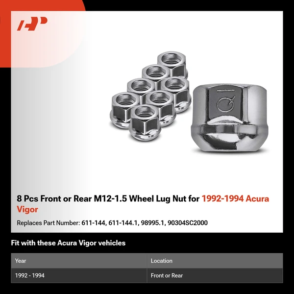 8 Pcs Front or Rear M12-1.5 Wheel Lug Nut for 1992-1994 Acura Vigor