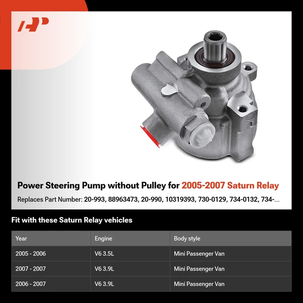 Power Steering Pump without Pulley for 2005-2007 Saturn Relay