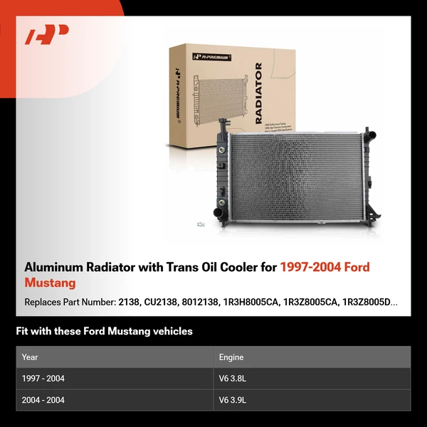 Aluminum Radiator with Trans Oil Cooler for 1997-2004 Ford Mustang