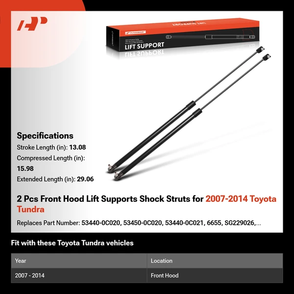 2 Pcs Front Hood Lift Supports Shock Struts for 2007-2014 Toyota Tundra