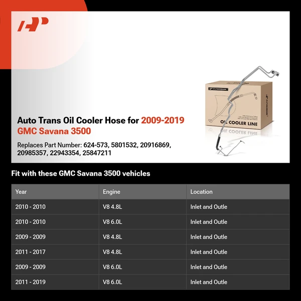 Auto Trans Oil Cooler Hose for 2009-2019 GMC Savana 3500