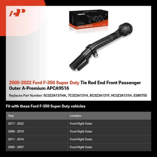 2005-2022 Ford F-350 Super Duty Tie Rod End Front Passenger Outer A-Premium APCA9516