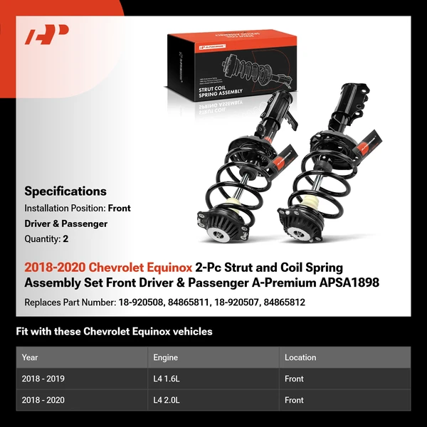 2018-2020 Chevrolet Equinox 2-Pc Strut and Coil Spring Assembly Set Front Driver & Passenger A-Premium APSA1898