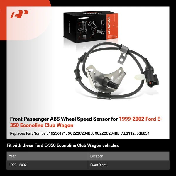 Front Passenger ABS Wheel Speed Sensor for 1999-2002 Ford E-350 Econoline Club Wagon