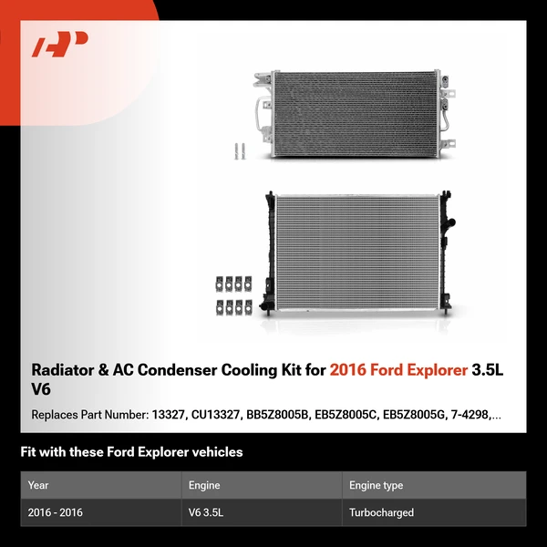 Radiator & AC Condenser Cooling Kit for 2016 Ford Explorer 3.5L V6