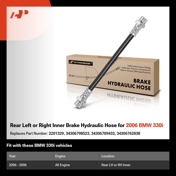 Rear Left or Right Inner Brake Hydraulic Hose for 2006 BMW 330i