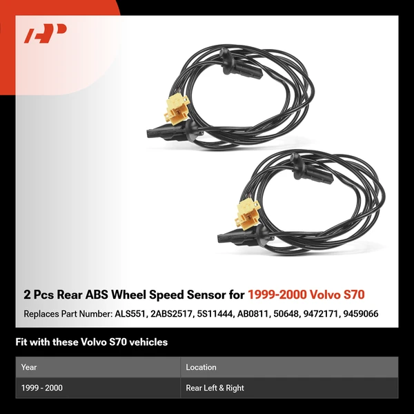 2 Pcs Rear ABS Wheel Speed Sensor for 1999-2000 Volvo S70