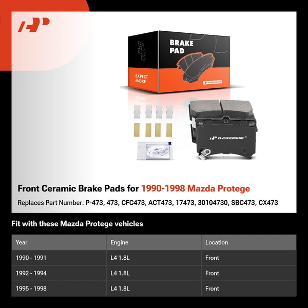 Front Ceramic Brake Pads for 1990-1998 Mazda Protege