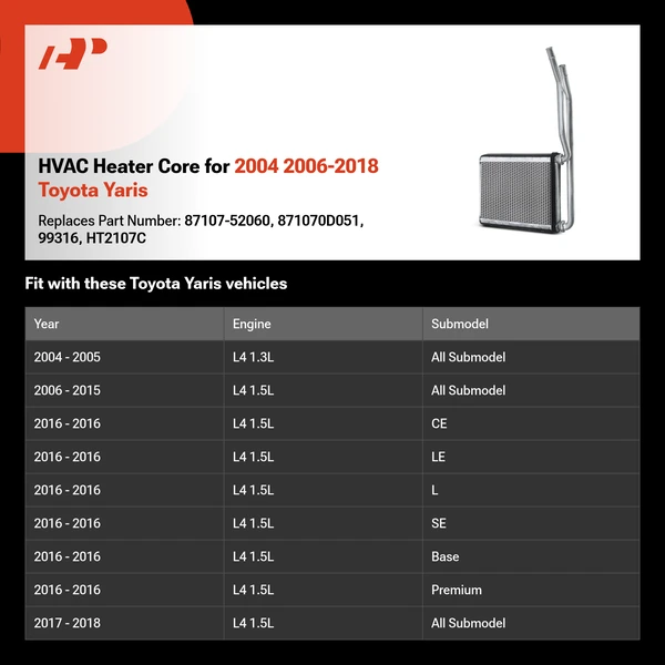 HVAC Heater Core for 2004 2006-2018 Toyota Yaris